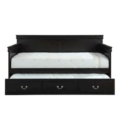 Wood Composite Trundle Bed Twin with Solid-Upholstered Frame, Black