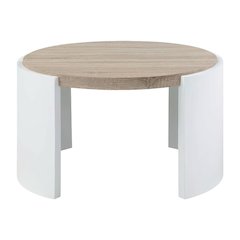 White High Gloss Coffee Table with Oak Finish and Durable Design