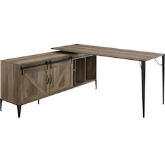 Rustic Oak And Black Finish Writing Desk With Industrial Style And Metal Frame