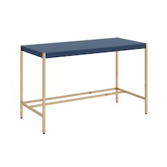 Contemporary Navy Blue And Gold Finish Writing Desk With Mdf And Metal