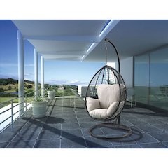 Simona Hanging Chair Beige Fabric & Black Wicker