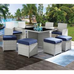 Paitalyi 9Pc Bistro Set Blue Fabric & Wicker