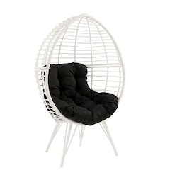 Galzed Patio Lounge Chair Black Fabric & White Wicker