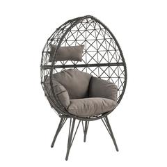 Aeven Patio Lounge Chair, Light Gray Fabric & Black Wicker (45111)