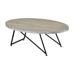 Weathered Gray Oak Coffee Table with Metal Frame and Wood Veneer Top