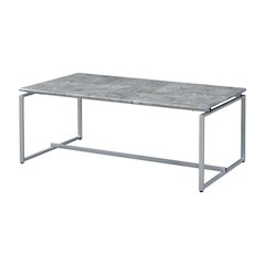 Faux Concrete Top and Silver 3-Piece Industrial Coffee and End Table Set