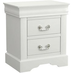 White Bedroom Nightstand with Traditional Design and Brushed Nickel Accents