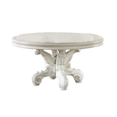 Versailles Round Dining Table Synthetic Leather & Bone White