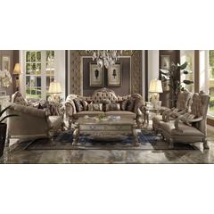 Dresden Sofa w/7 Pillows Bone Velvet & Gold Patina