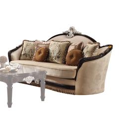 Ernestine Sofa w/7 Pillows Tan Fabric & Black
