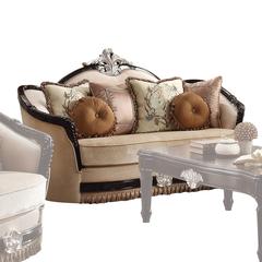 Ernestine Loveseat w/6 Pillows Tan Fabric & Black