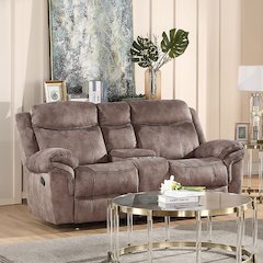 Zubaida Motion Sofa & Console w/USB Port Two Tone Chocolate Velvet