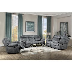 Zubaida Motion Loveseat & Console w/USB Port Two Tone Gray Velvet