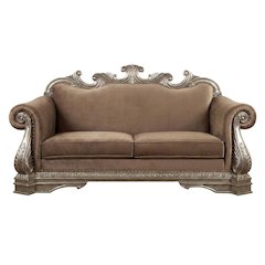 Velvet-Upholstered Loveseat with 4 Throw Pillows, Antique Silver