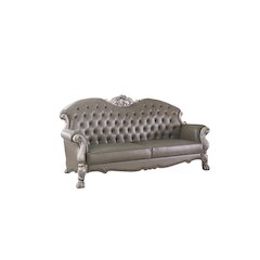 Dresden Sofa w/5 Pillows Synthetic Leather & Vintage Bone White