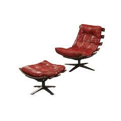 Gandy Chair & Ottoman Antique Red Top Grain Leather