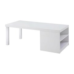 White Rectangular Coffee Table with High Gloss Wood and Chrome Accents