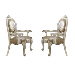 Versailles Arm Chair (Set-2) Synthetic Leather & Bone White