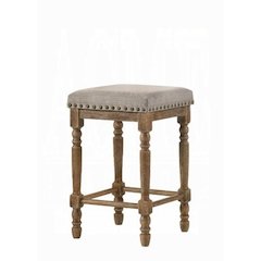 Farsiris Counter Height Stool (Set-2) Beige Fabric & Weathered Oak