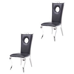 PU Leather Armless Dining Side Chair, Synthetic Leather & Stainless Steel, Set of 2