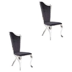 Fabric Armless Glam Dining Side Chair, Fabric & Stainless Steel, Set of 2