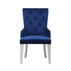 Glam Accent Chair with Mirrored Accents, Blue Fabric & Antique Platinum