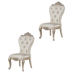Fabric Accent Dining Chair with Wooden Legs, Cream Fabric & Golden Ivory, Set of 2