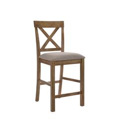 Martha II Counter Height Chair (Set-2) Tan Linen & Weathered Oak