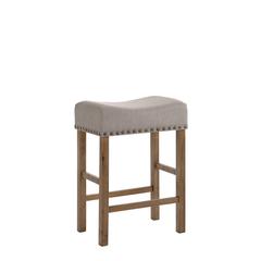 Martha II Counter Height Stool (Set-2) Tan Linen & Weathered Oak