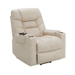 Nairi Power Recliner w/Lift, Heating & Massage, Light Gray Leather Aire