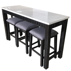Necalli 4Pc Pack Counter Height Table Set Natural Marble Top & Weathered Espress