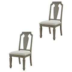 Linen Armless Accent Chair with Rubber Wood Legs, Beige Linen & Weathered Oak, Set of 2