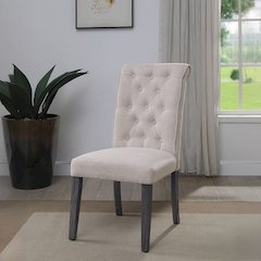Yabeina Side Chair (Set-2) Beige Linen & Gray
