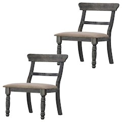 Fabric-Upholstered Wood Dining Chairs, Light Brown Linen & Weathered Gray, Set of 2