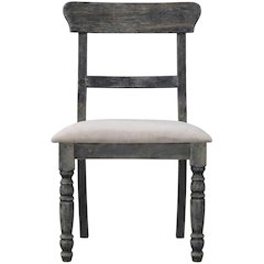 Fabric-Upholstered Wood Dining Chairs, Light Brown Linen & Weathered Gray, Set of 2