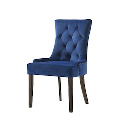 Farren Side Chair (Set-2) Blue Velvet & Weathered Oak