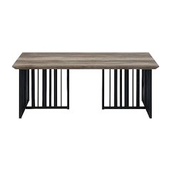 Antique Oak and Black Coffee Table with Industrial Style Metal Frame and MDF Top