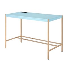 Contemporary Baby Blue And Gold Finish Writing Desk With Mdf And Metal