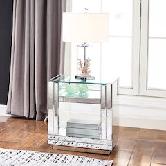 Nysa End Table Mirrored & Faux Crystals