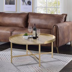 Mithea Coffee Table Oak Table Top & Gold