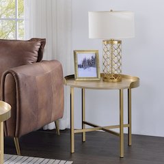 Mithea End Table Oak Table Top & Gold
