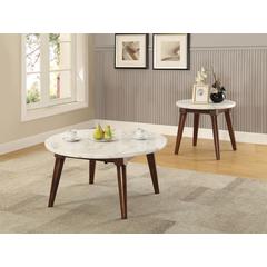 Gasha End Table White Natural Marble Top & Walnut