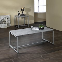 Jurgen 3Pc Pack Coffee & End Set Faux Concrete Top & Silver