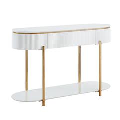 Daveigh Sofa Table, White High Gloss & Gold Finish