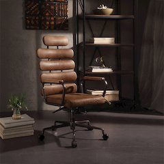 Calan Swivel Office Chair Retro Brown Top Grain Leather