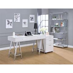 Built-in USB Port Writing Desk, White High Gloss & Chrome Finish 93047