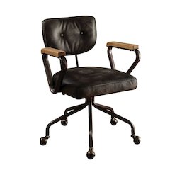 Hallie Swivel Office Chair Vintage Black Top Grain Leather