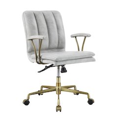 Damir Swivel Office Chair Vintage White Top Grain Leather & Chrome