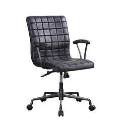 Barack Swivel Office Chair Vintage Black Top Grain Leather & Aluminum
