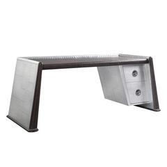 Brancaster Desk, Distress Chocolate Top Grain Leather & Aluminum (92855)
